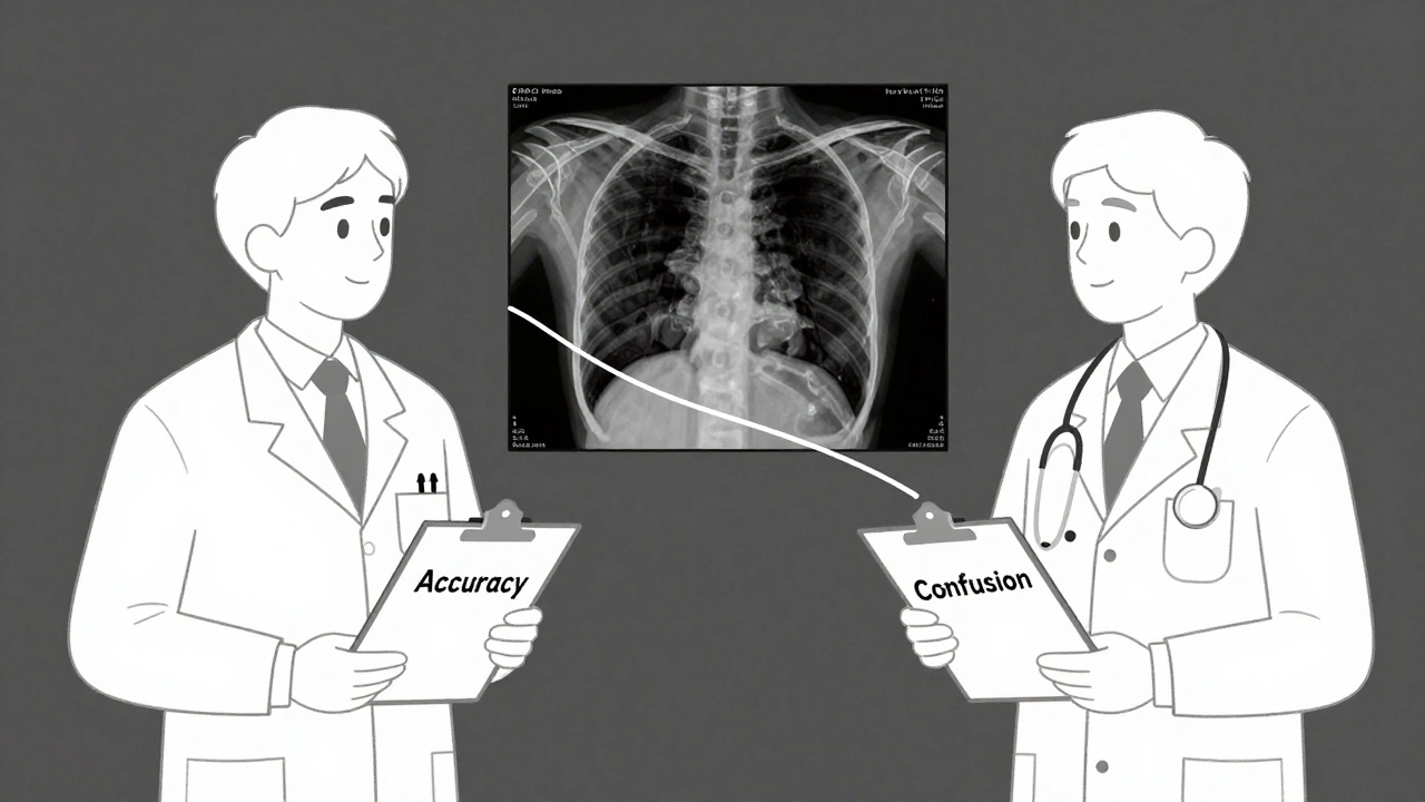 Doctors disagree on X-ray diagnosis due to slightly different AI prompts.