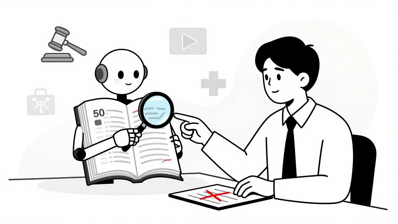 Human translator guiding an LLM robot to correct a medical translation in a manual.