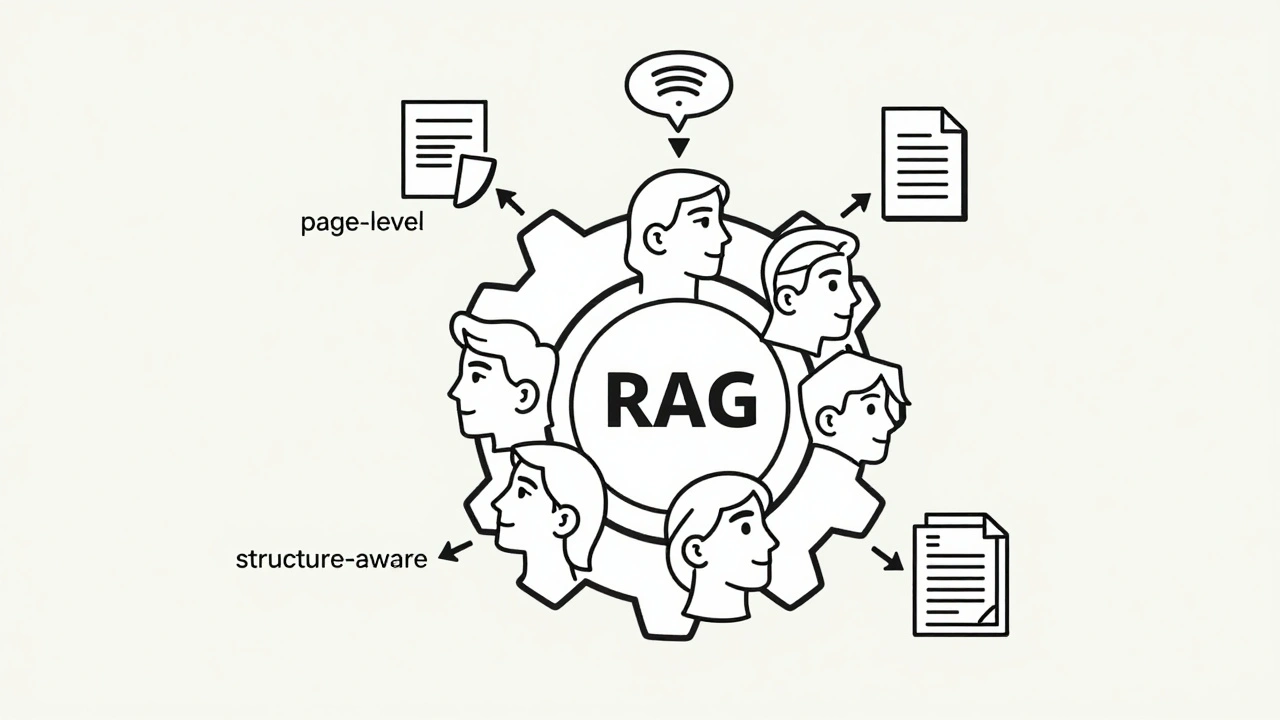 Adaptive RAG system gear selecting optimal chunking method based on document type.