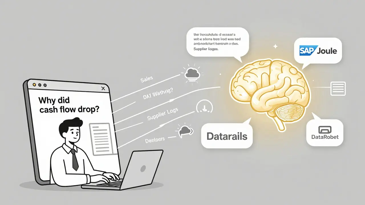Analyst asks AI a question and receives a clear narrative from connected financial data streams.