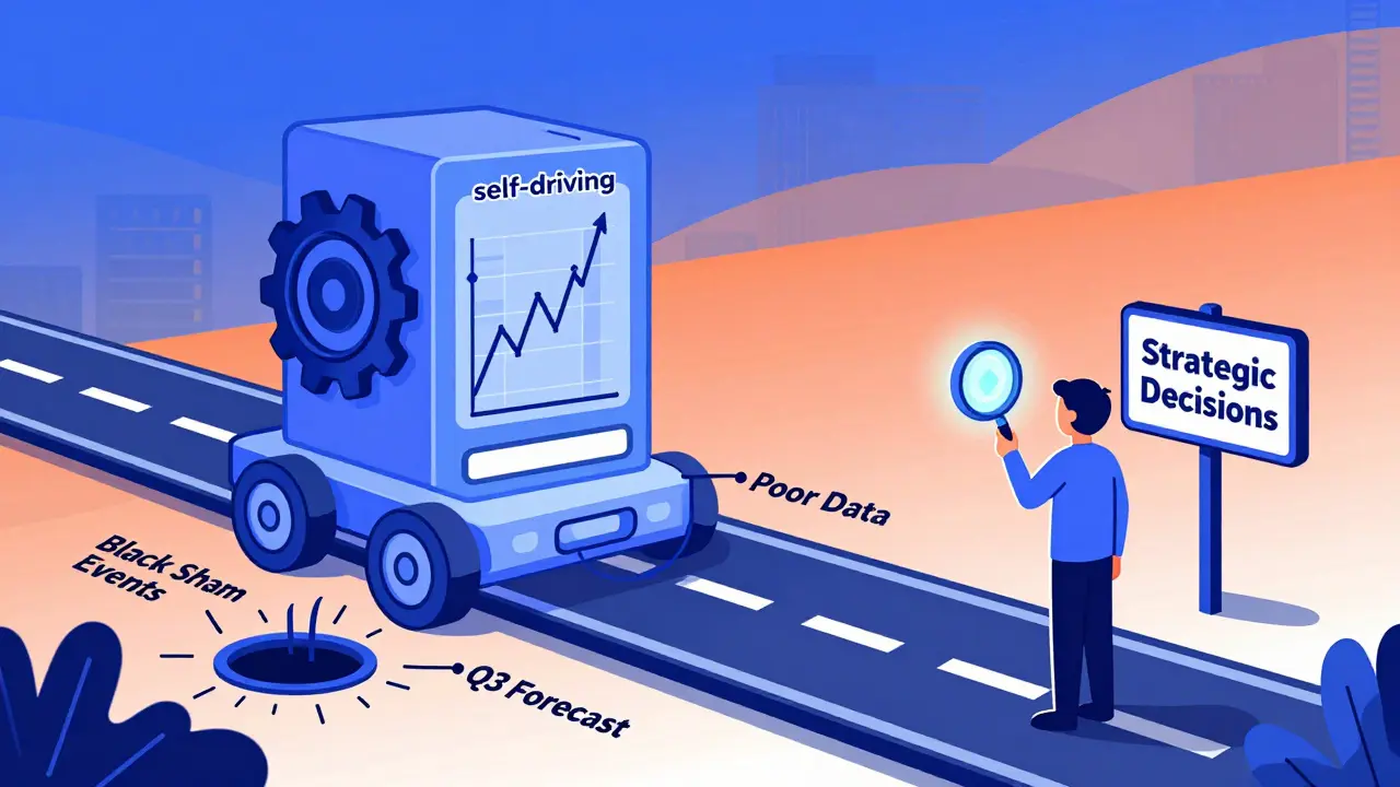 Automated finance system drives toward strategic decisions, avoiding data and event hazards.