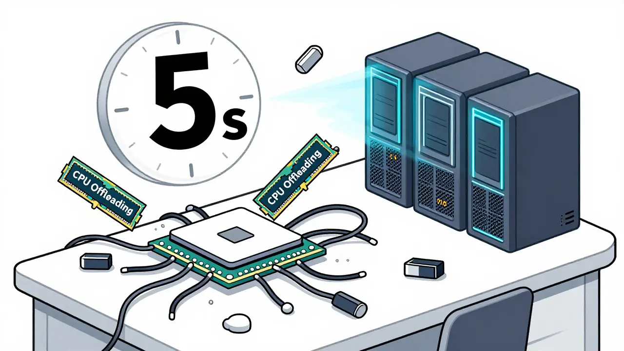 CPU offloading setup with slow timer vs. fast H100 server in monoline style
