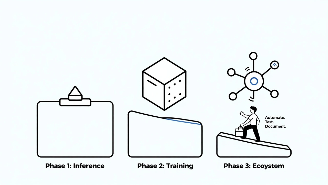 Three-step roadmap illustrating LLM disaster recovery phases with growing icons and a climber