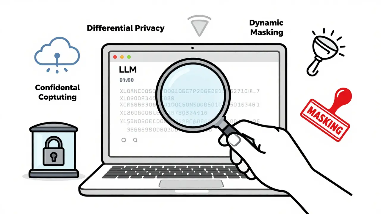 Person using magnifying glass to reveal hidden PII in an LLM response