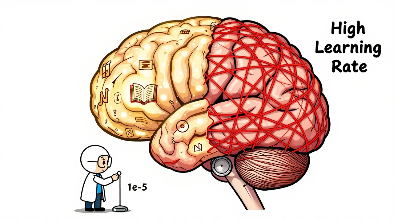 Hyperparameter Selection for Fine-Tuning Large Language Models Without Forgetting