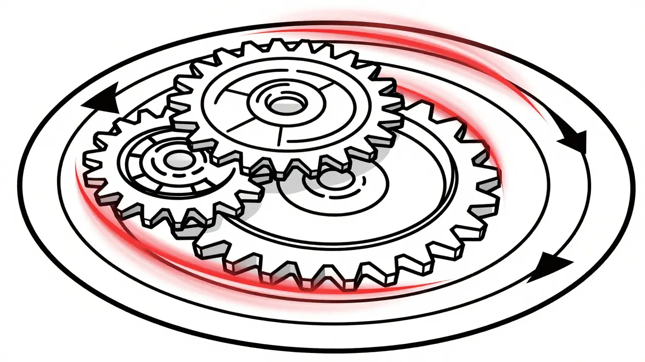 Rotating gears with directional arrows symbolizing positional encoding