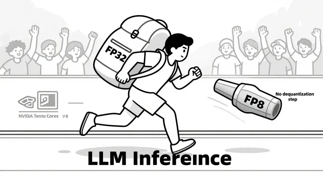 A runner shedding a heavy backpack to sprint in lightweight gear, symbolizing dequantization-free LLM inference.