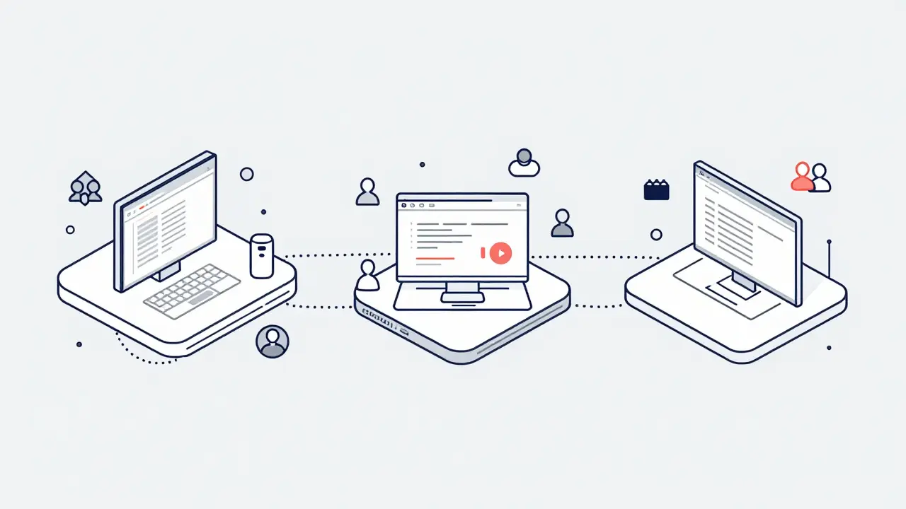 Abstract software platforms connecting in network layout illustration style