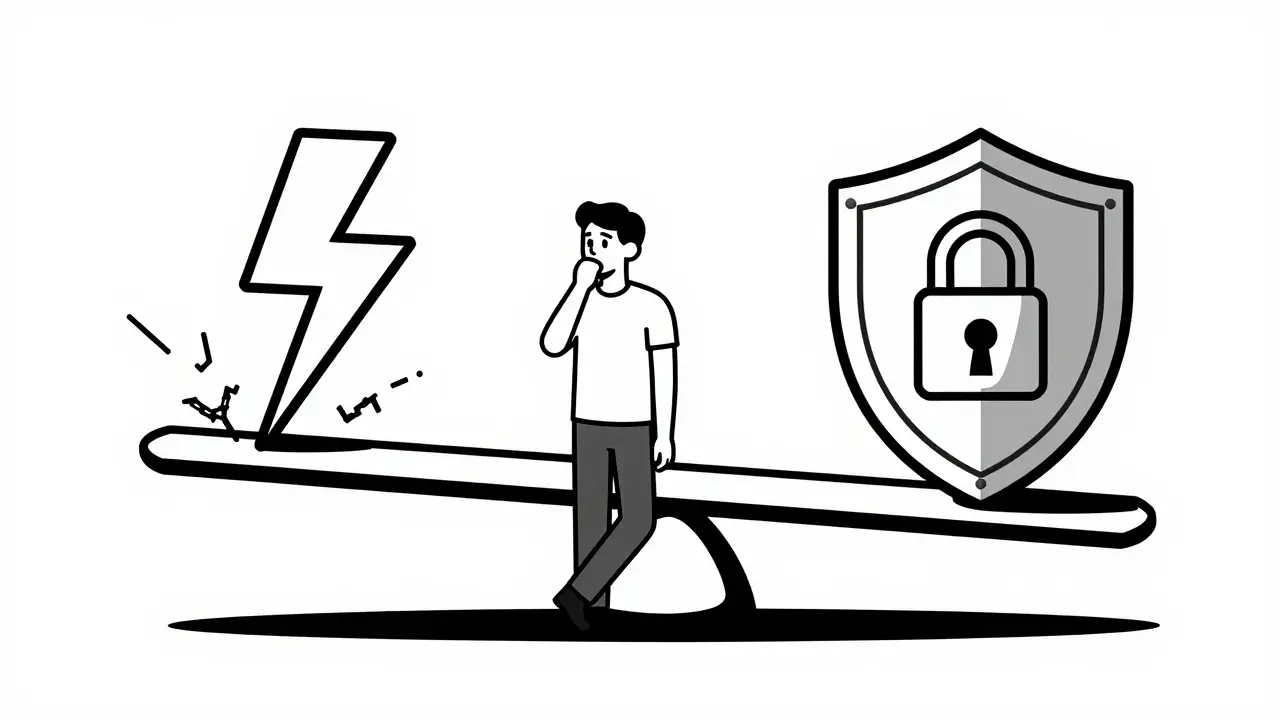 Balance scale weighing coding speed against security risks