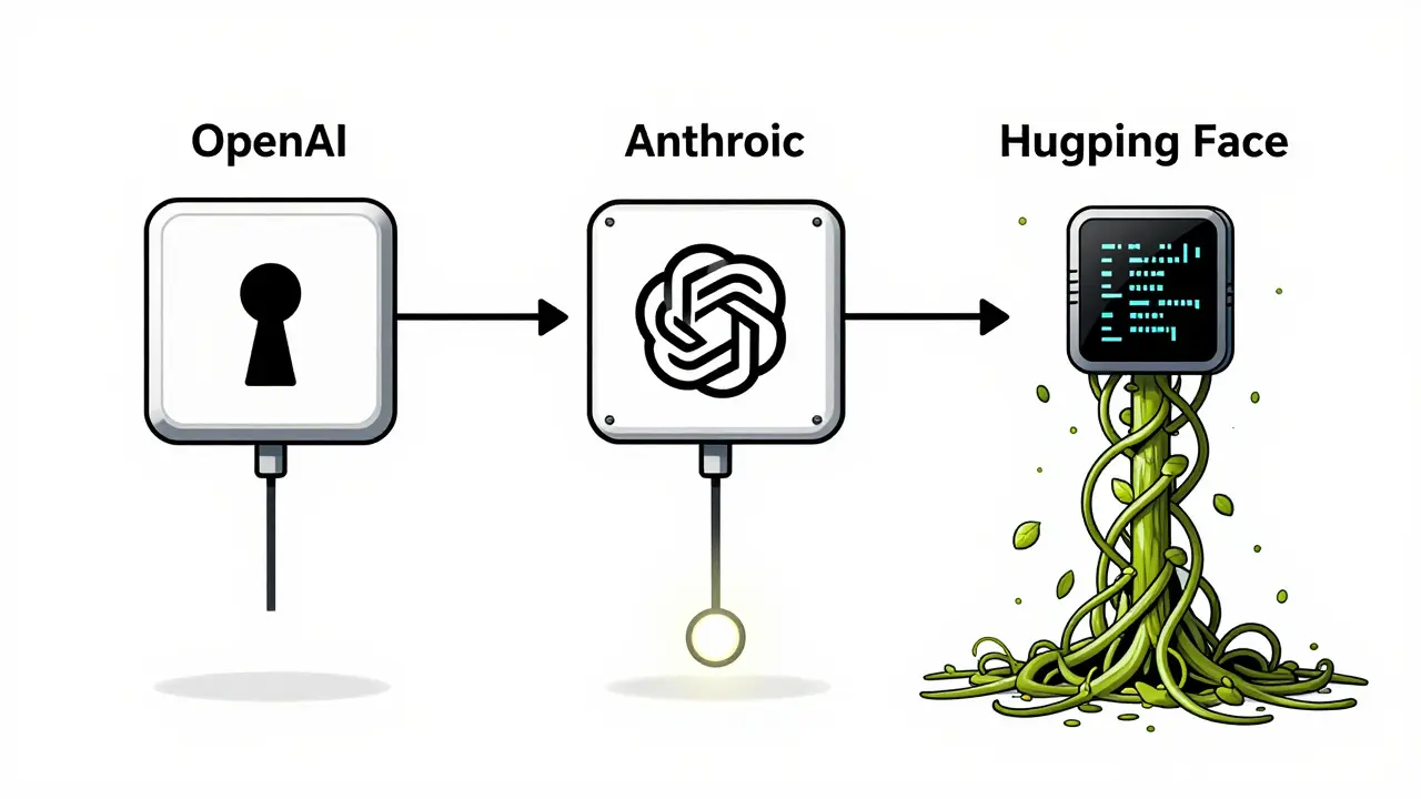 Three AI interfaces with unique stop sequence inputs all leading to a clean output