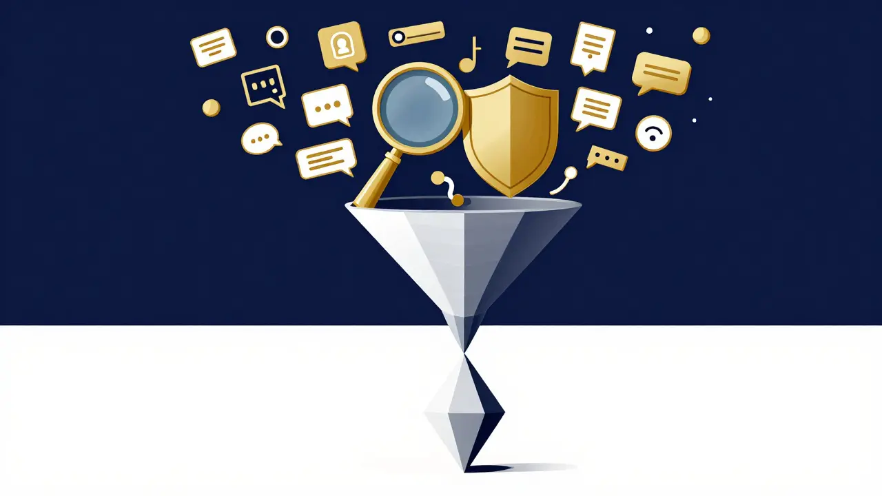 A geometric filter transforming chaotic prompts into a polished, secure result.