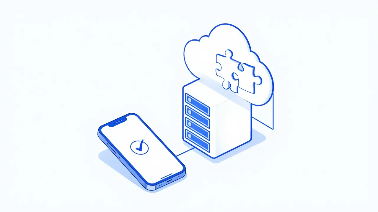 A smartphone processing a simple task with a connection to a cloud for complex problems