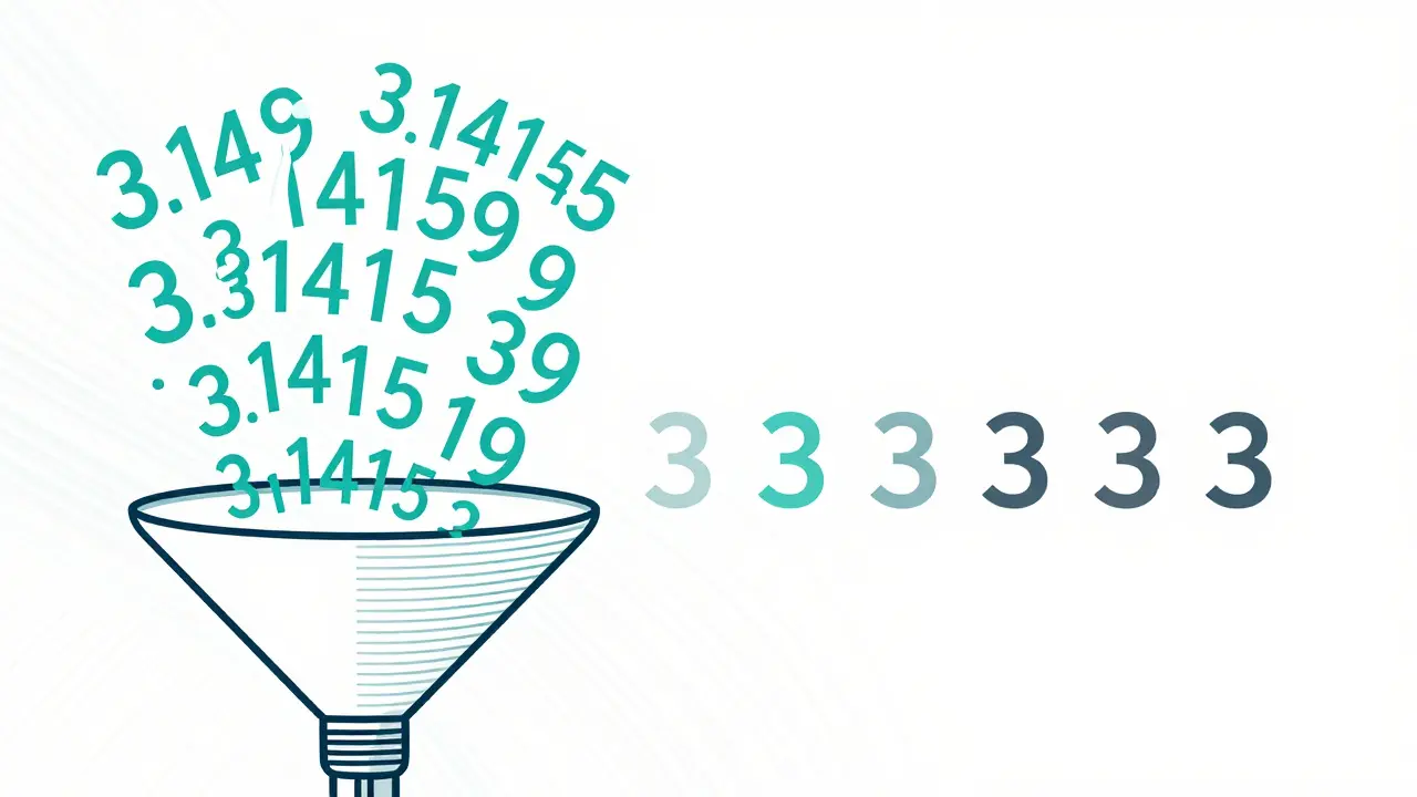 Decimal numbers transforming into simple integers through a digital filter.