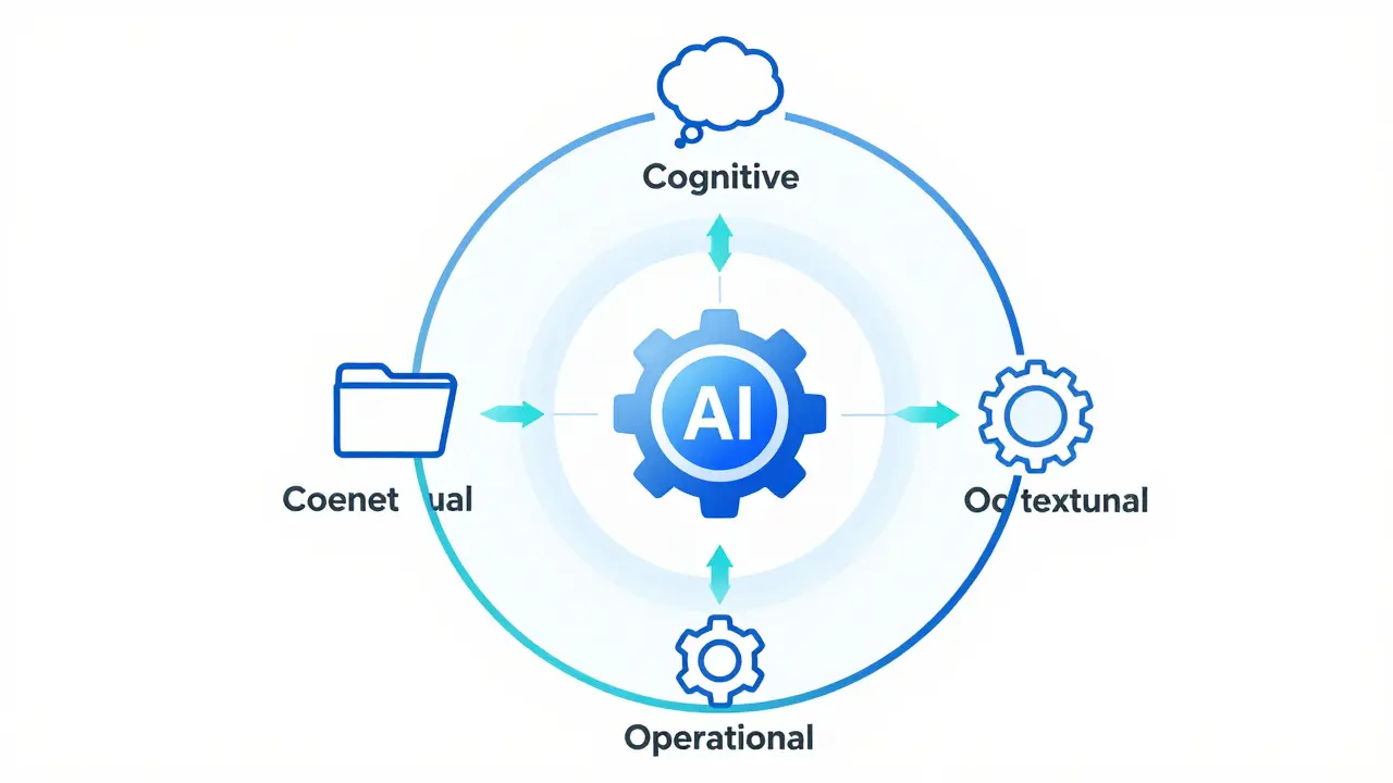 Diagram showing cognitive, operational, and contextual layers of AI observability.