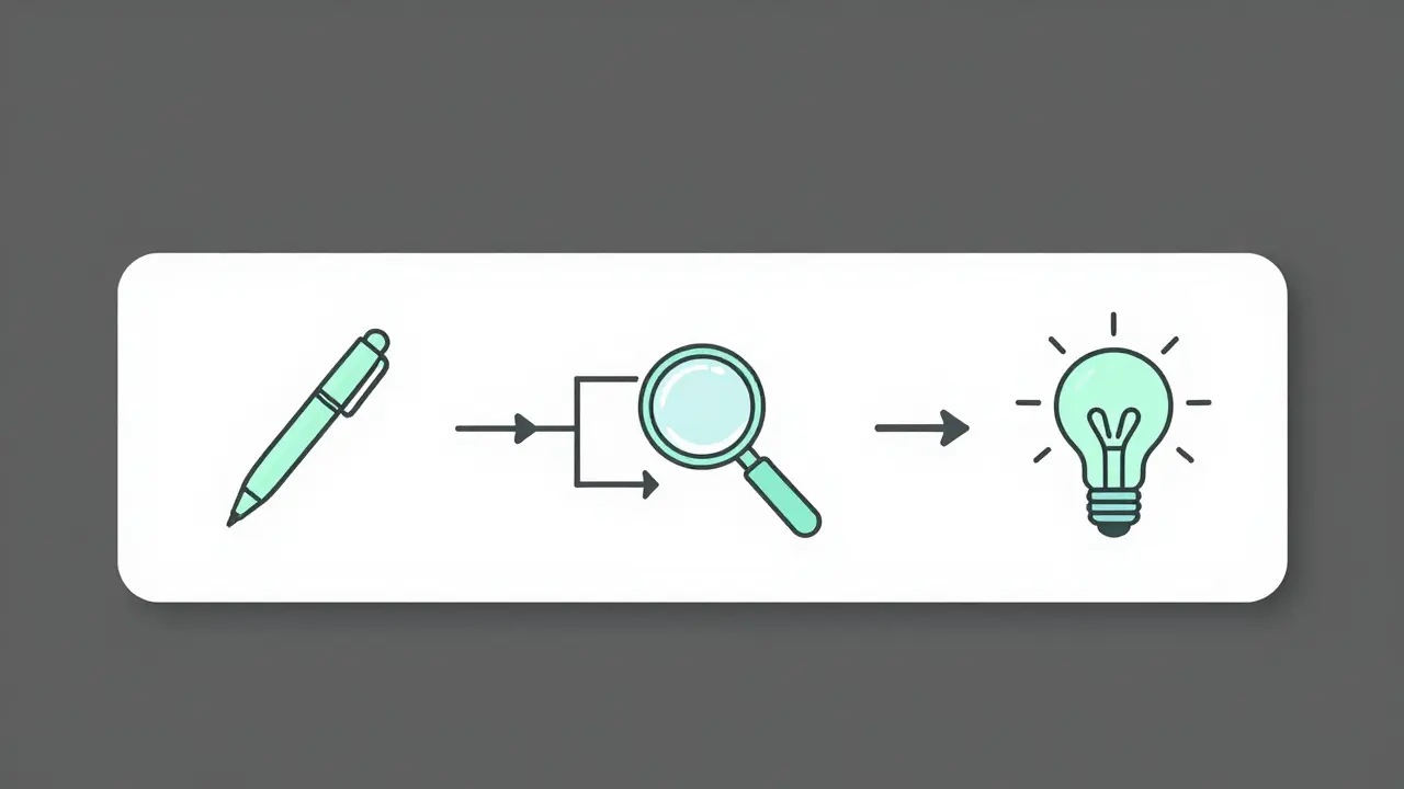 Flow chart showing a three-step process of AI generation and correction