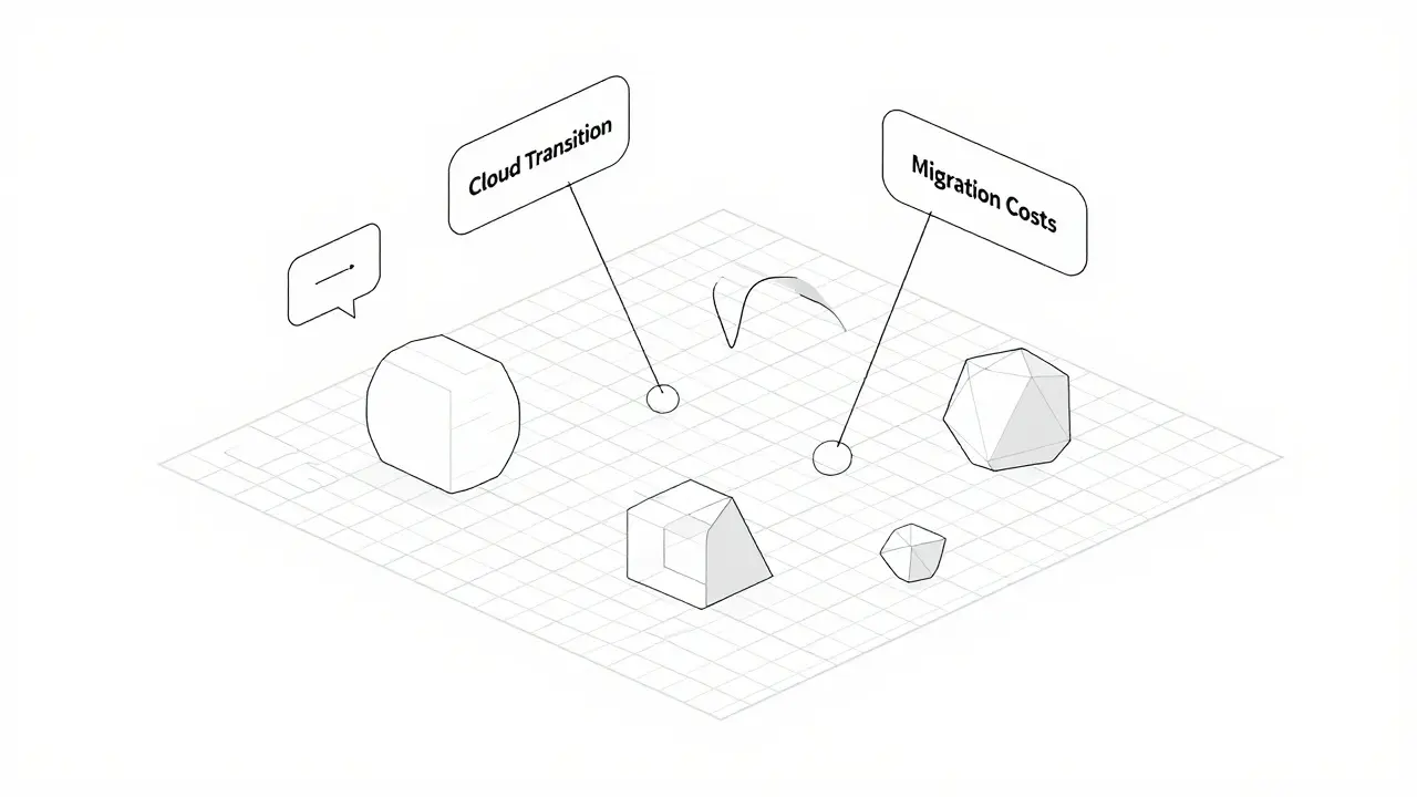 Monoline illustration of a 3D vector map showing conceptual relationships between search terms.