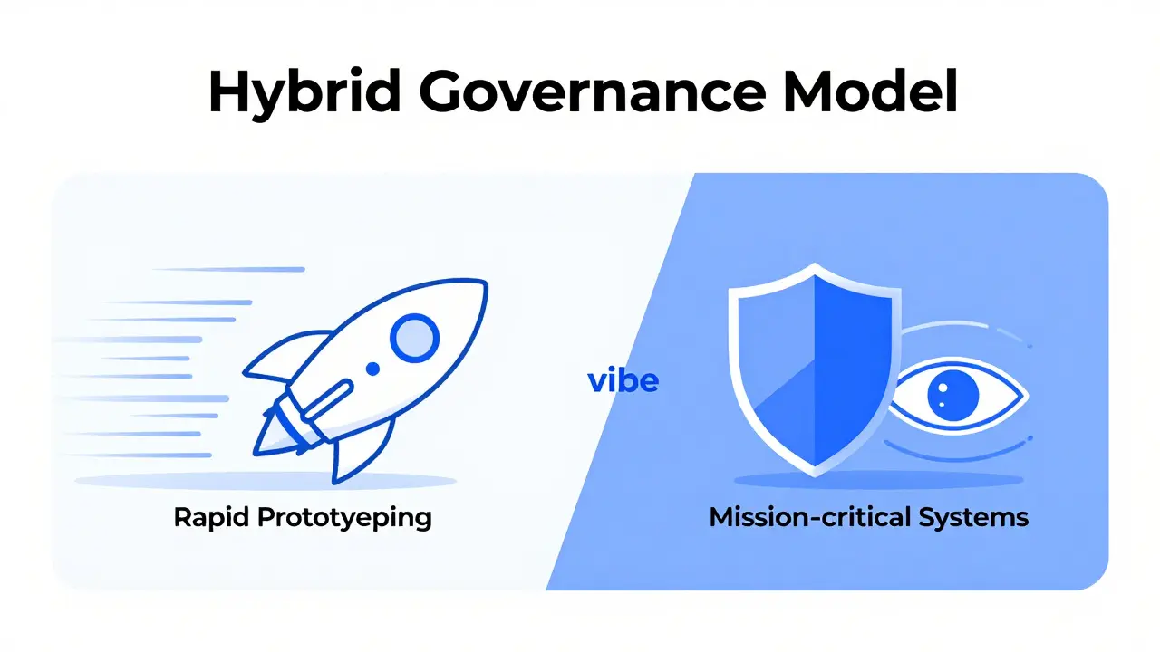 Split screen showing rapid AI prototyping versus secure human verification