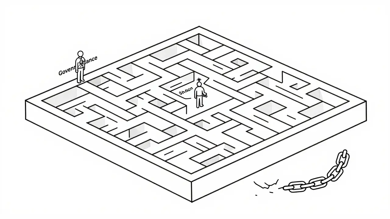 Abstract maze illustrating regulatory compliance and vendor lock-in risks.