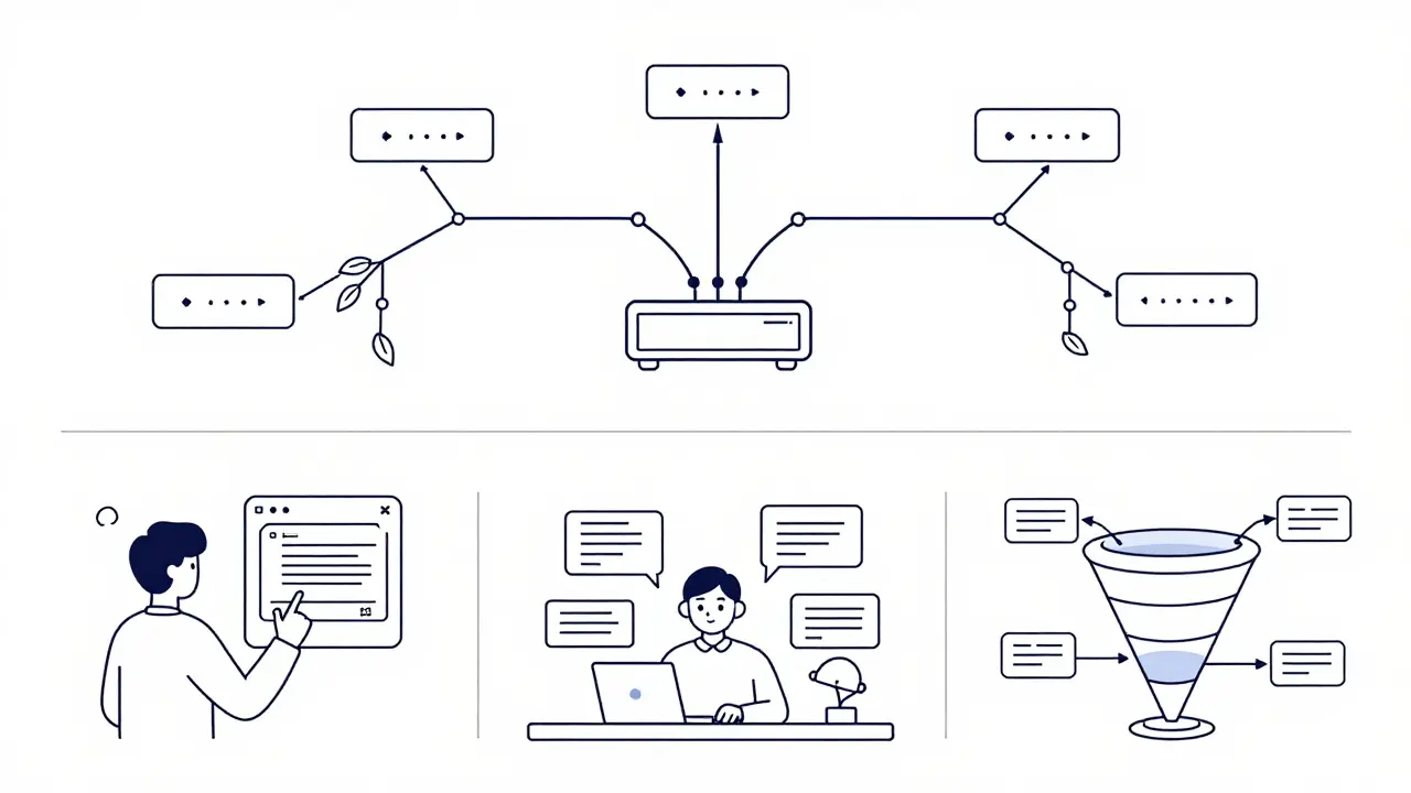 Black and white line drawing of AI routing and new application use cases