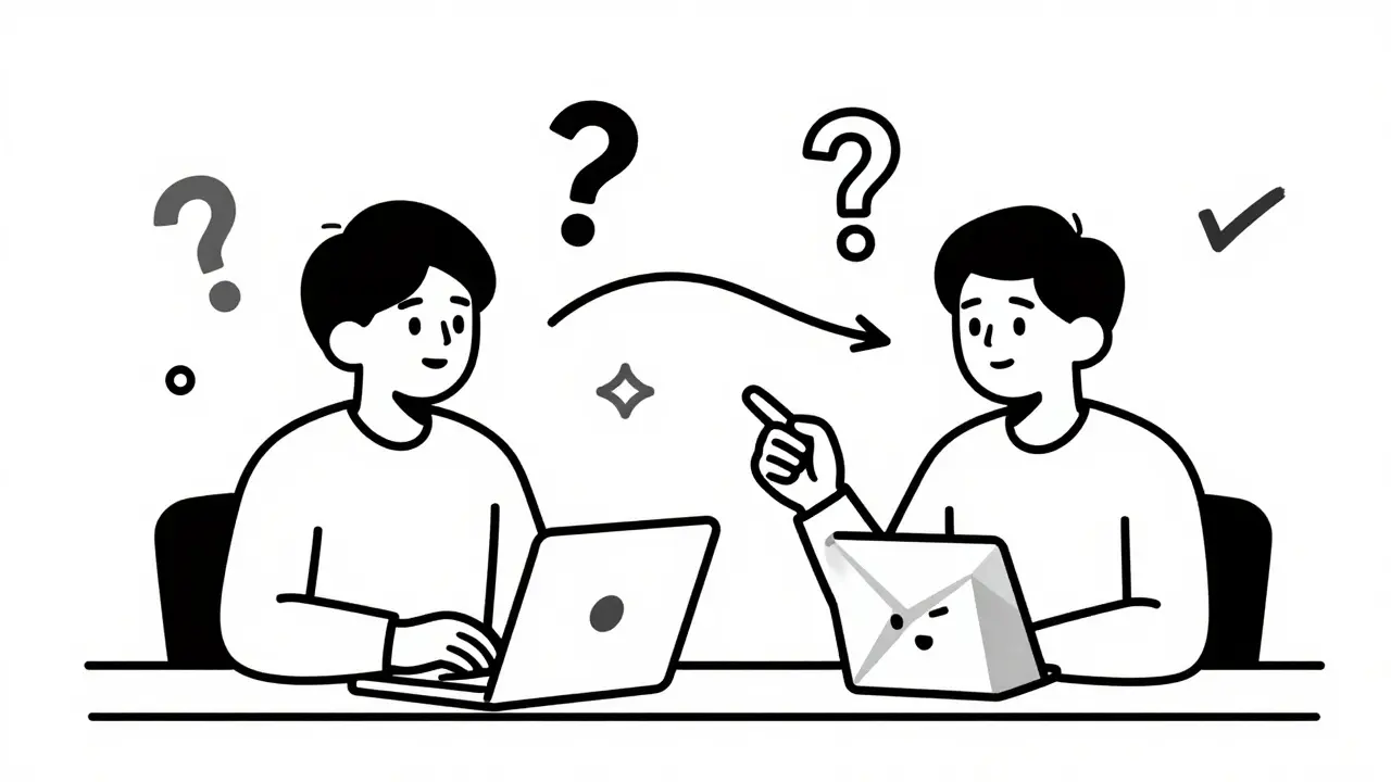 Cartoon of human and AI collaborating through questions