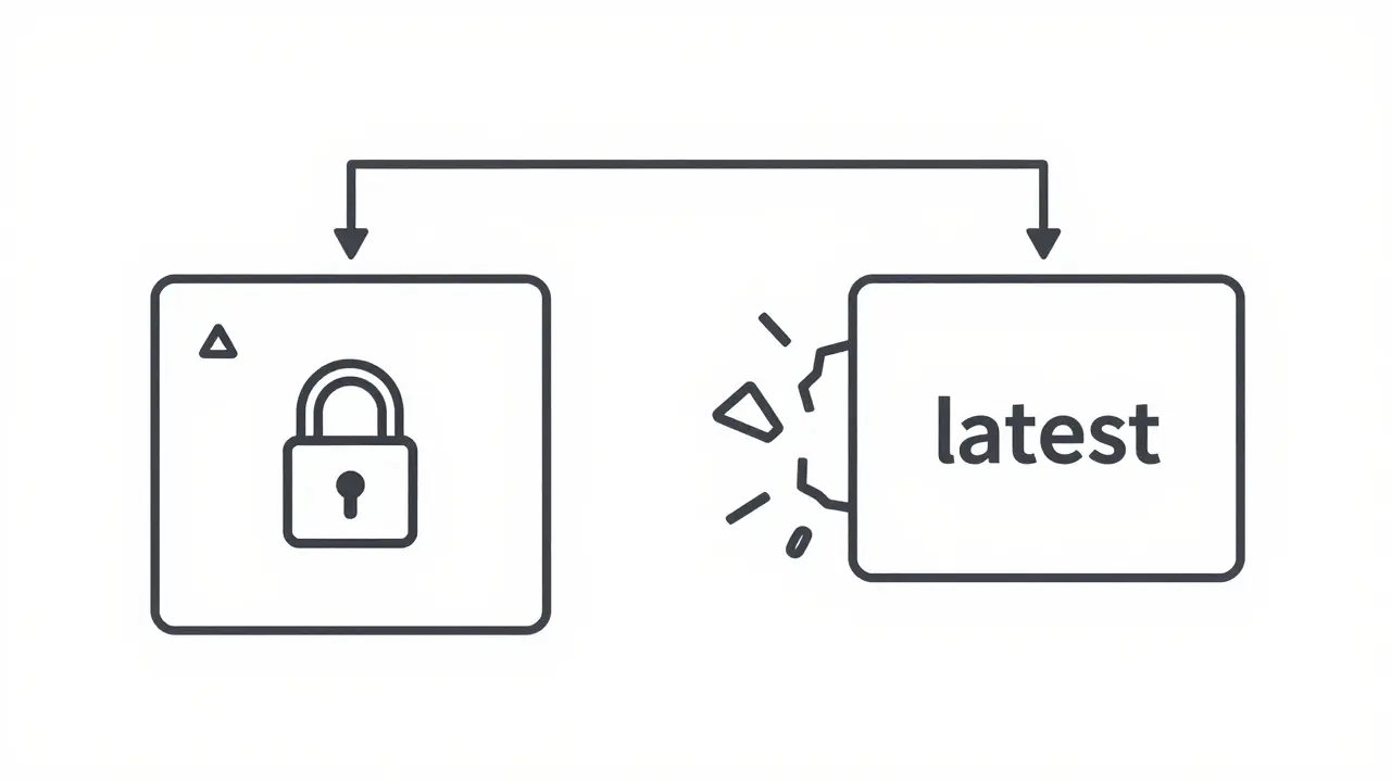 Diagram comparing stable pinned versions vs unstable latest tags
