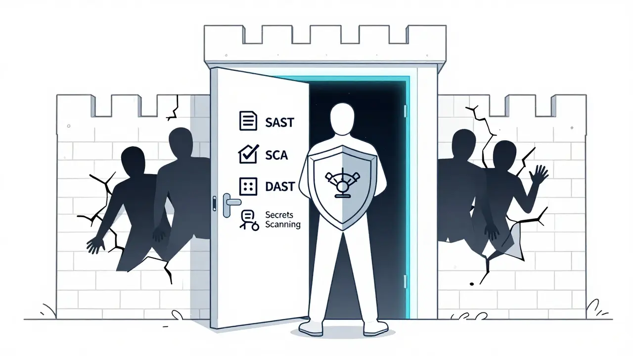 Digital gatekeeper blocking malicious packages at a merge gate