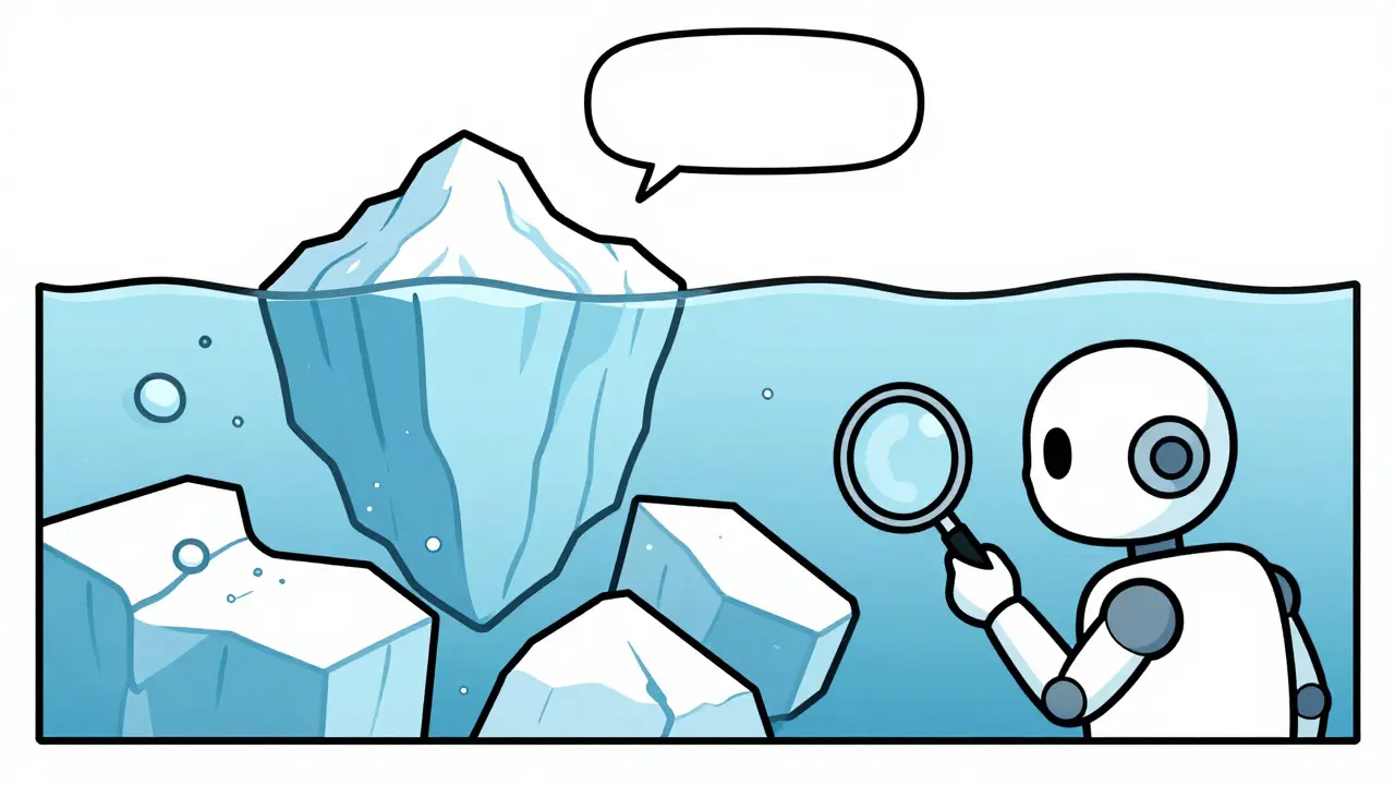 Illustration of iceberg showing hidden context in user prompts