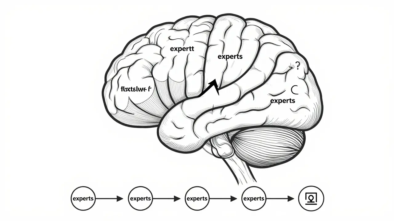 Monoline illustration of expert routing in neural networks