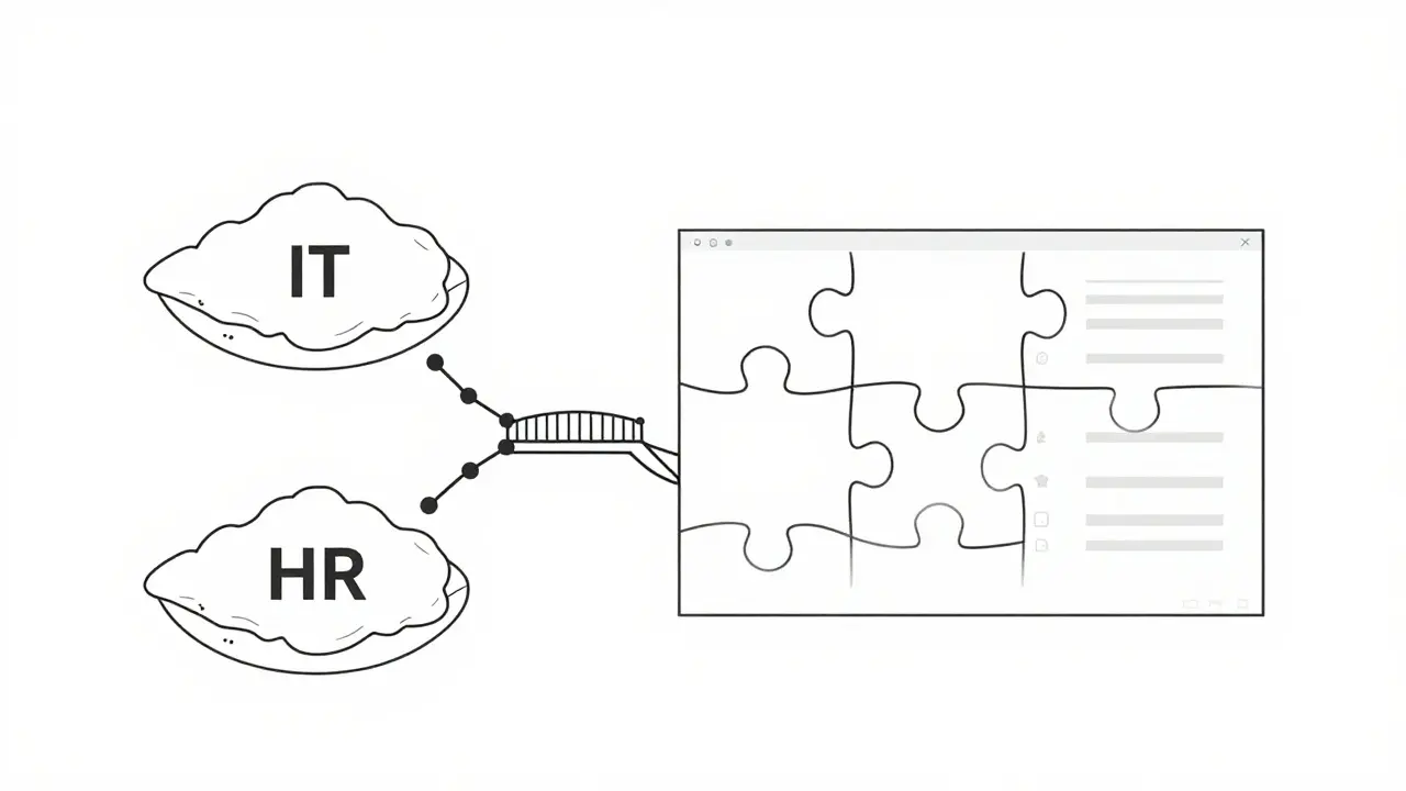 Puzzle pieces connecting data silos for unified analytics