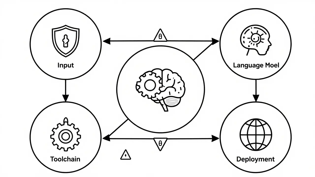 Schematic monoline diagram of four AI risk modules connected by arrows.