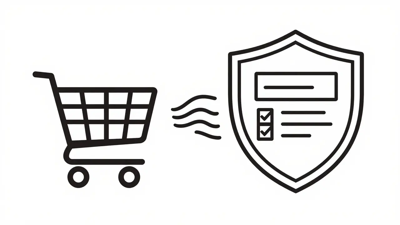 Single-line drawing of a secure checkout flow inside a protective shield