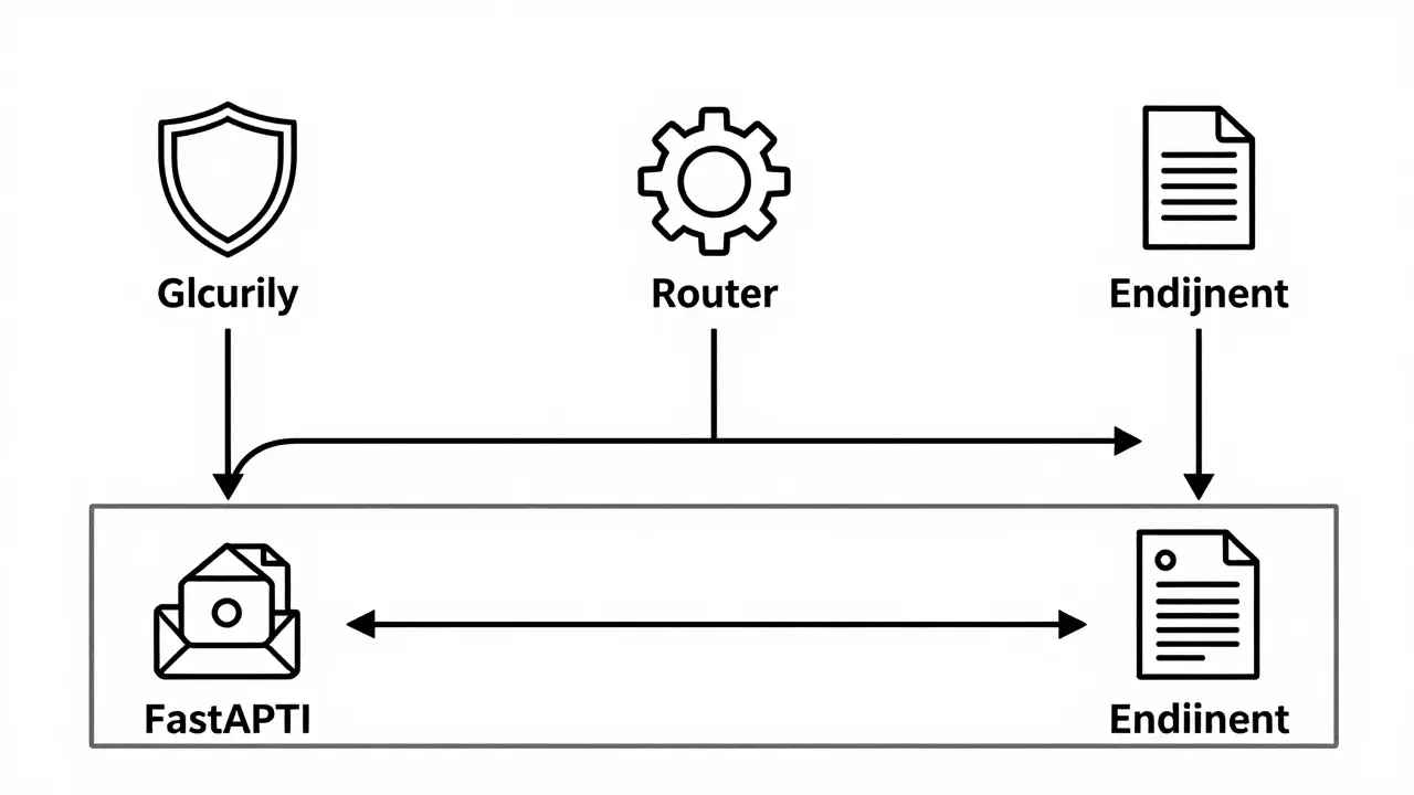 Three-layer diagram showing global, router, and endpoint dependency levels