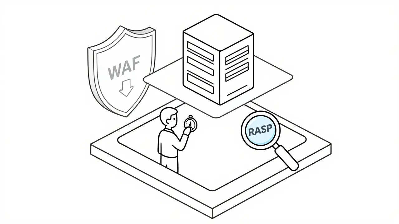 Three-layer security defense system illustrated as shields and gates in monoline style