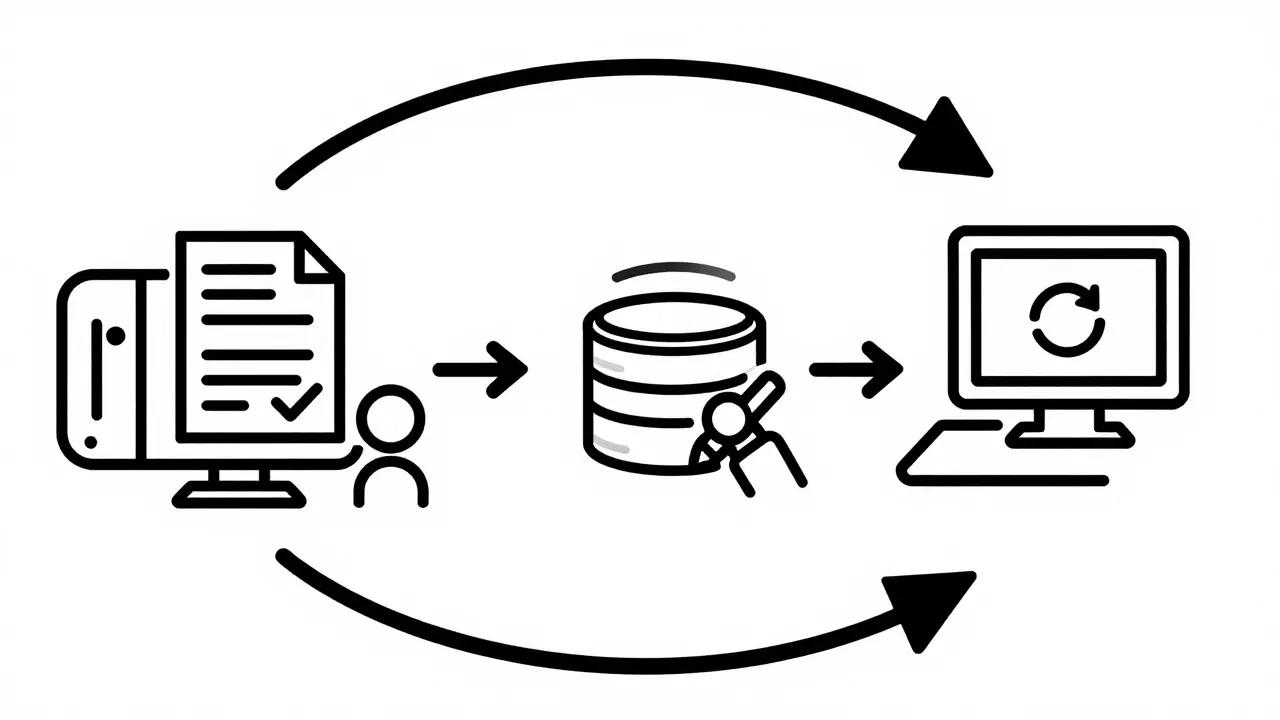 Circular diagram of HITL feedback loop improving AI models