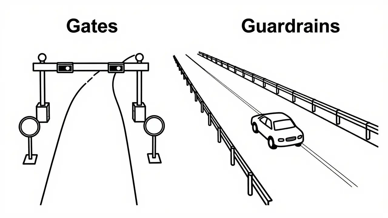 Comparison of restrictive gates vs open guardrails
