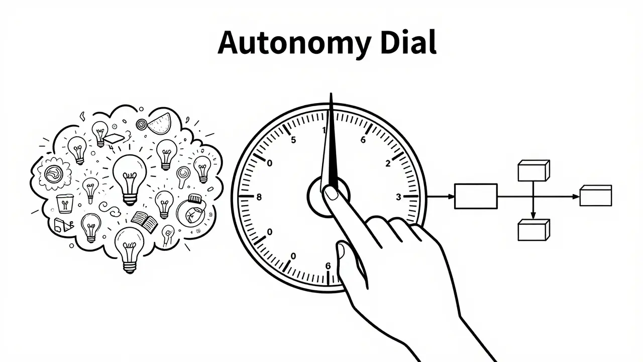 Conceptual dial balancing creative ideation with automated execution