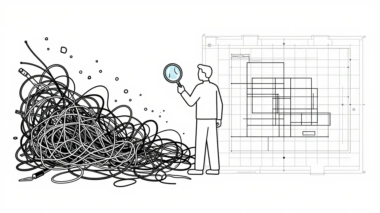 Contrast between messy technical debt and structured code review