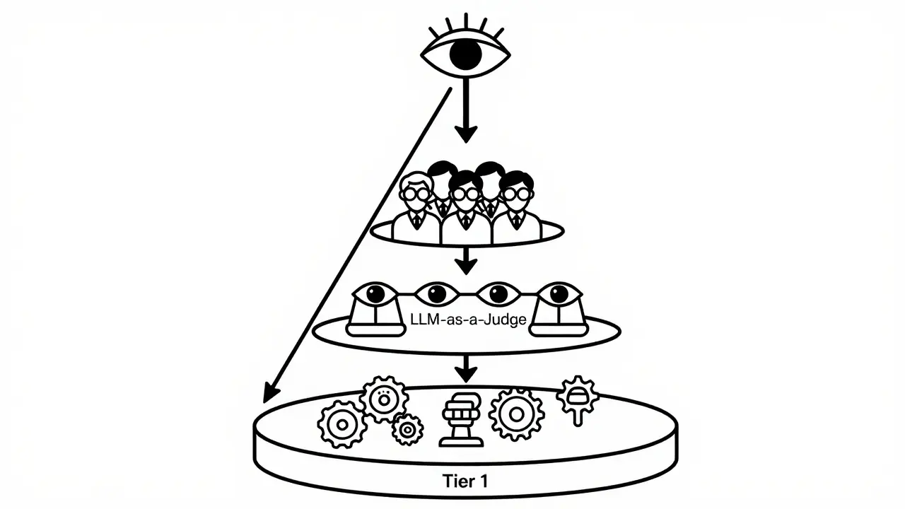 Four-tier pyramid showing AI validation workflow levels