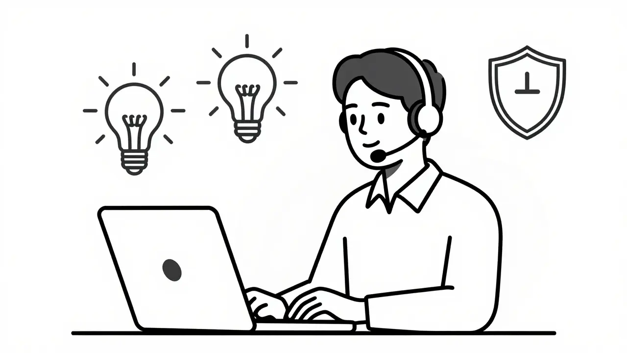 Happy agent using AI tools to reduce call handling time and improve service