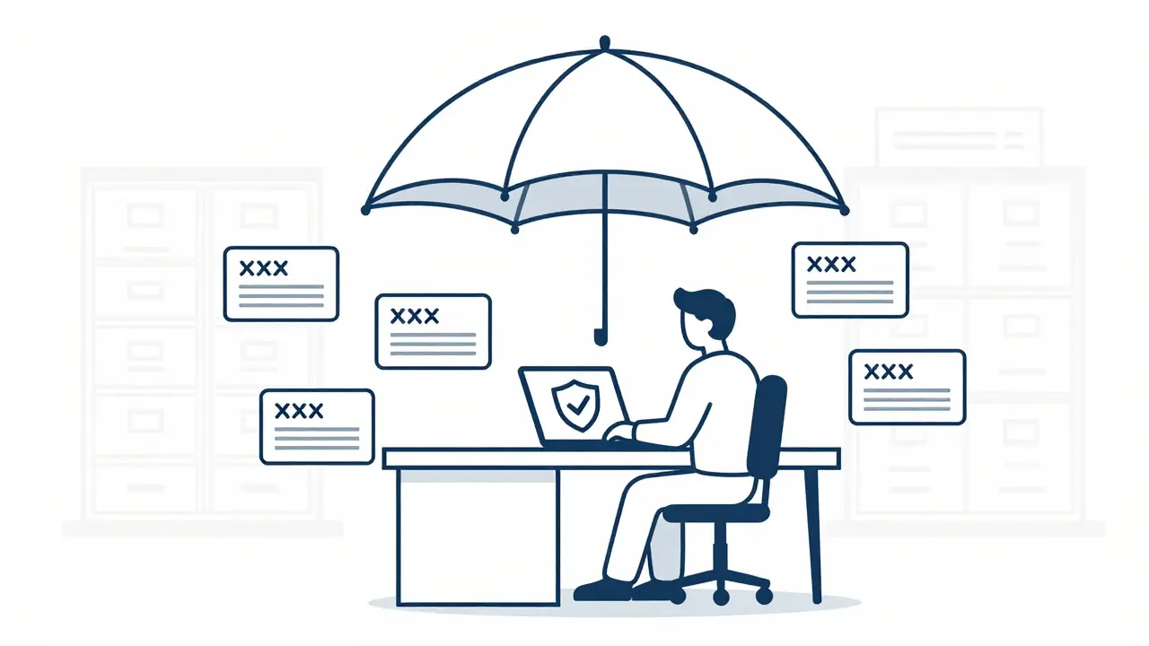 Illustration of a developer using masked data under a protective security dome.