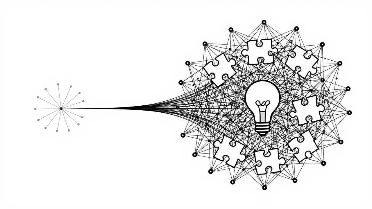 Minimalist drawing of neural networks expanding at a size threshold