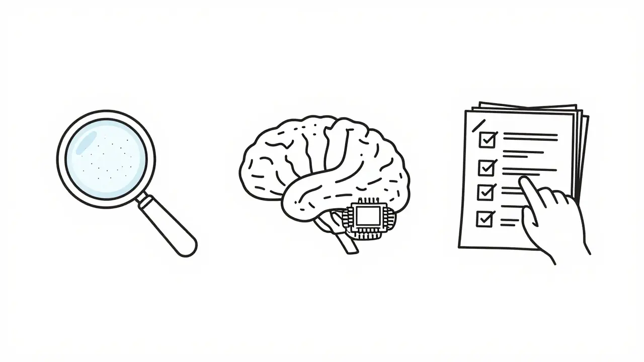 Minimalist line art icons depicting filtering, distillation, and selection techniques