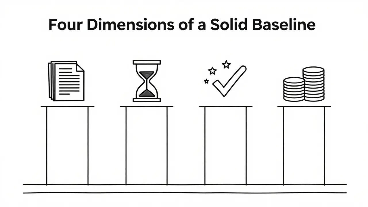 Minimalist line art showing four pillars representing productivity metrics