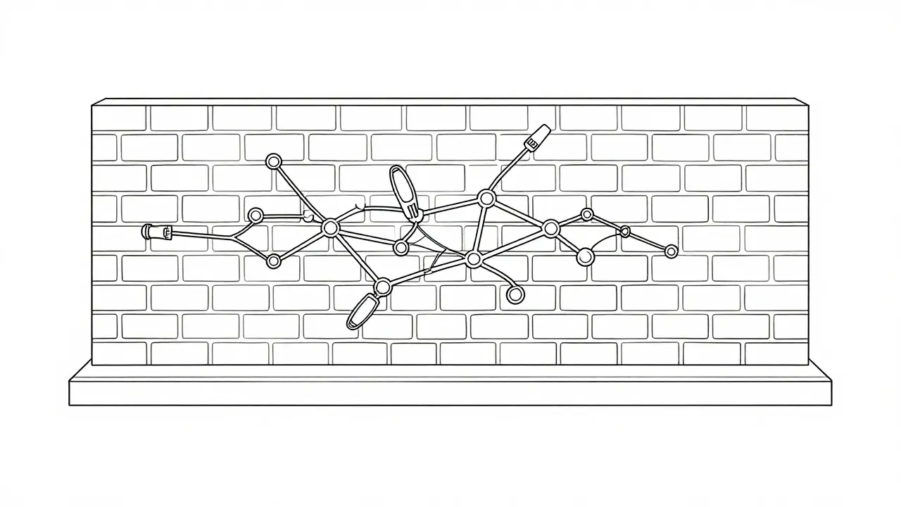 Monoline drawing of neural network layers being patched locally