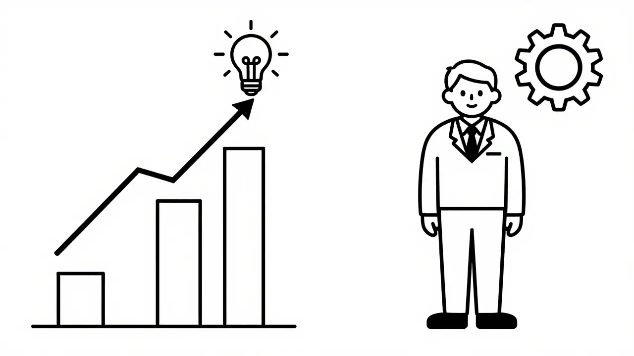 Monoline illustration comparing junior and senior worker AI impact