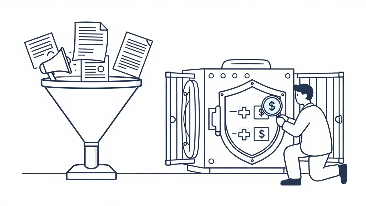 Monoline sketch of a hybrid system routing sensitive data to a shielded vault and general data elsewhere.