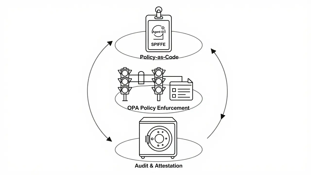 Three-layer diagram of policy enforcement and audit