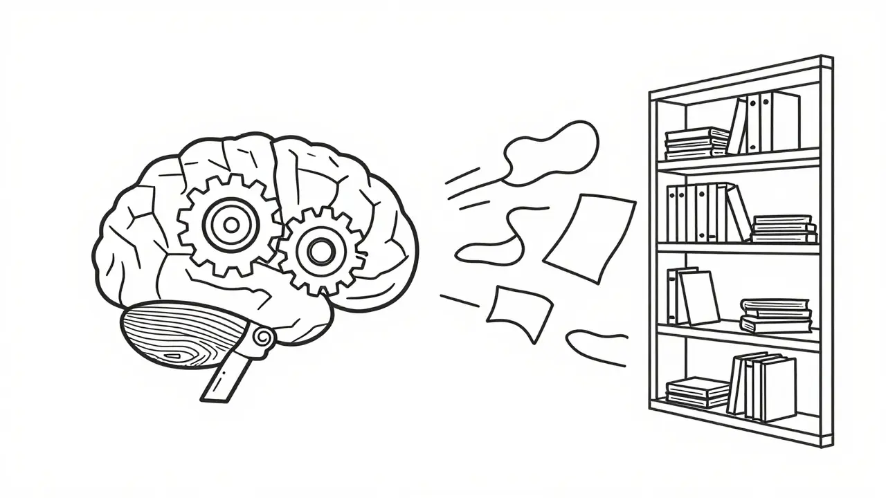 AI brain creating fake books, monoline illustration