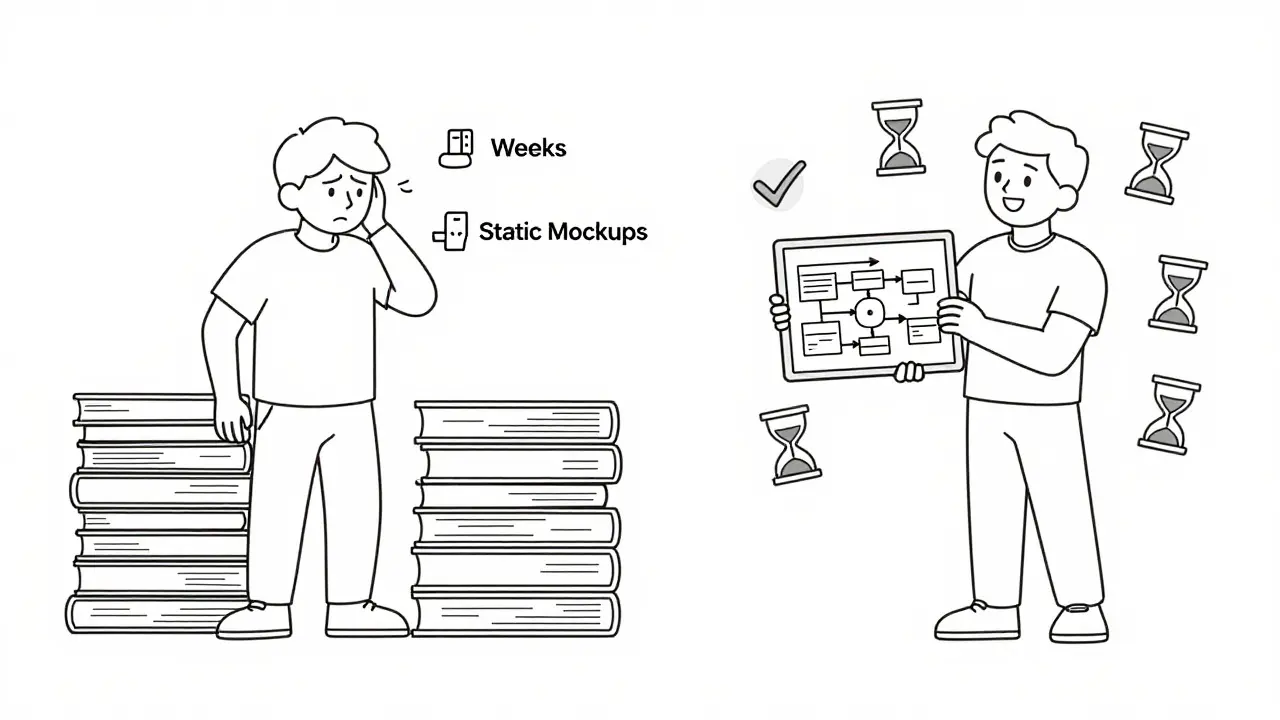 Comparison of slow traditional workflow vs fast AI prototyping