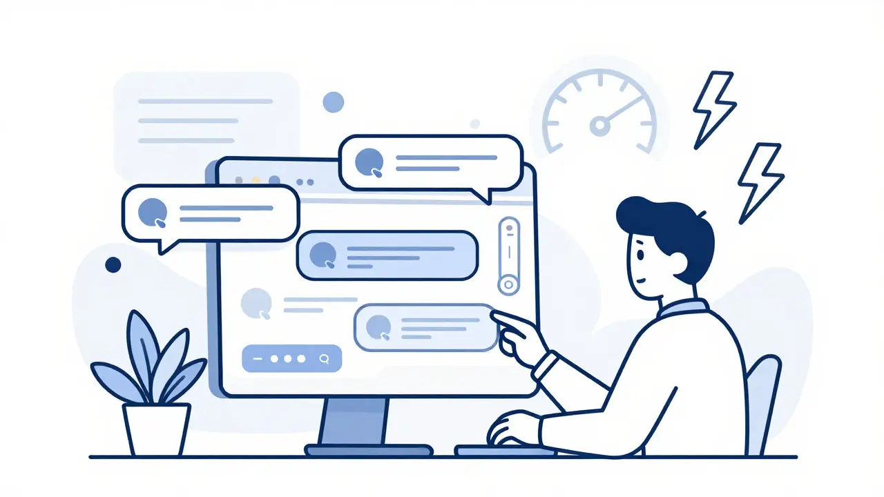 Developer using fast streaming chat interface with speed icons